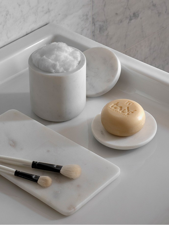 Boite à coton marbre blanc - accessoire bain | Tadé
