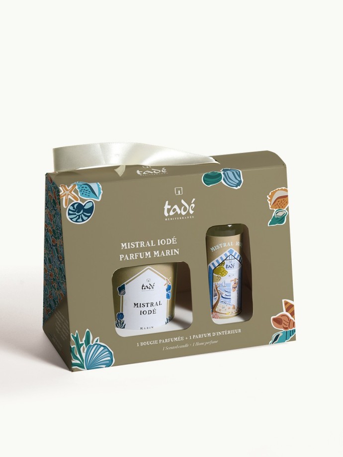 Scented set "Iodized Mistral" - Marine Spray Candle 180 g + 100 ml Room Spray | Tadé