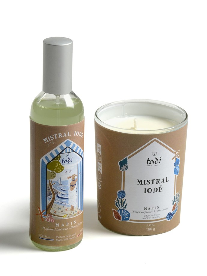 Scented set "Iodized Mistral" - Marine Spray Candle 180 g + 100 ml Room Spray | Tadé