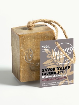 Balise title : Savon d’Alep 170 g à corde · 20 % Laurier · Authentique, pour peaux sensibles